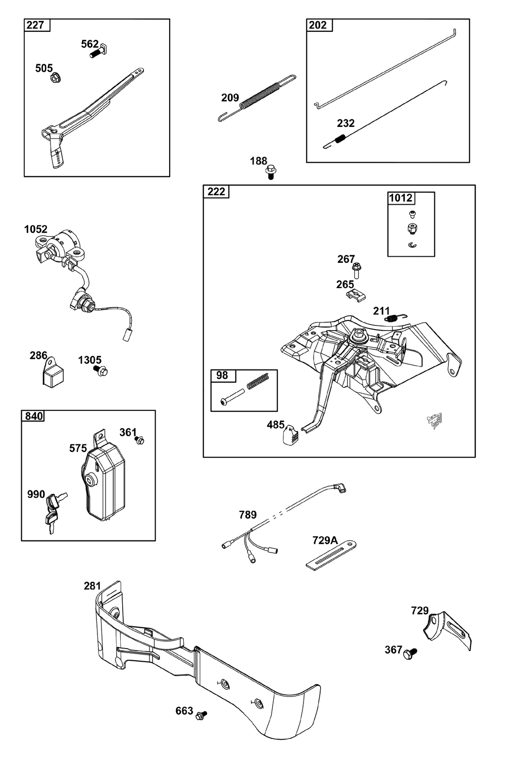 Controls Group Diagram and Parts List for 25T237-0355-F1 200000 - 399999 Briggs and Stratton Engine